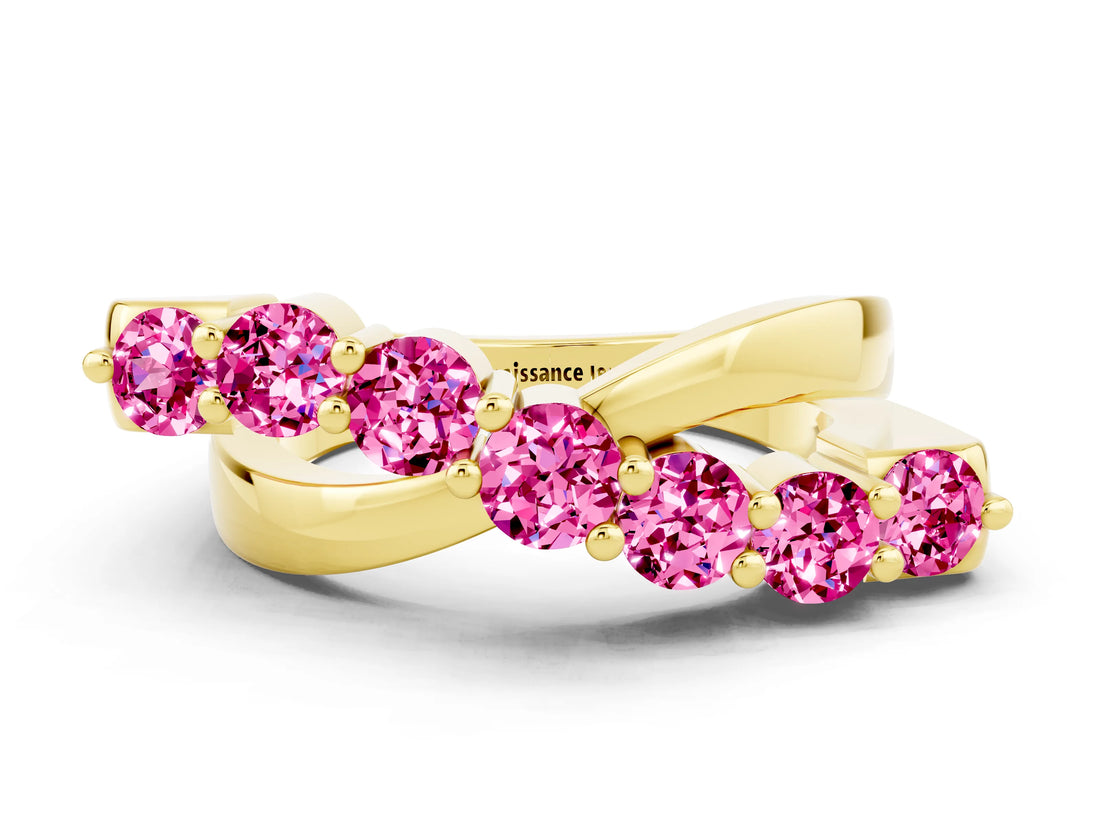 Yellow gold Round Pink Sapphire Prong-Set Crossover Band_6