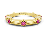 Yellow gold Round Pink Sapphire Prong Set Milgrain Eternity Band_6