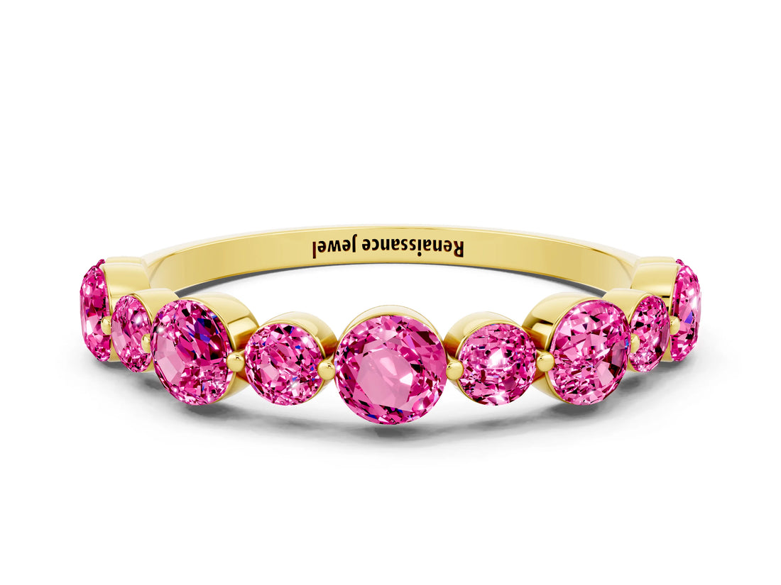 Yellow gold Round Pink Sapphire Scalloped Prong Set Eternity Band_30