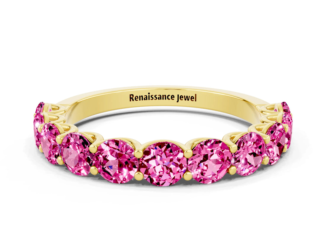 Yellow gold Round Pink Sapphire Shared Prong Eternity Band_6