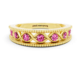 Yellow gold Round Pink Sapphire Twist Milgrain Band with Bezel Setting_12