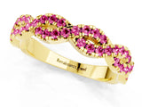 Yellow gold Round Pink Sapphire Twisted Eternity Band with Pavé and Shared Prong Setting_23