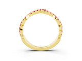 Yellow gold Round Pink Sapphire Twisted Eternity Band with Pavé and Shared Prong Setting_25