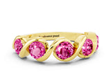 Yellow gold Round Pink Sapphire Wave Band with Channel Setting and Shared Prongs_6