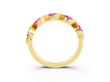 Yellow gold Round Pink Sapphire Wave Band with Channel Setting and Shared Prongs_9