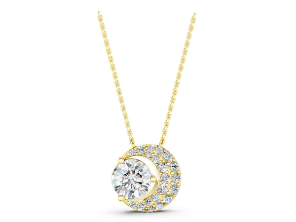 Yellow gold Round Prong-Set Diamond Pavé Pendant