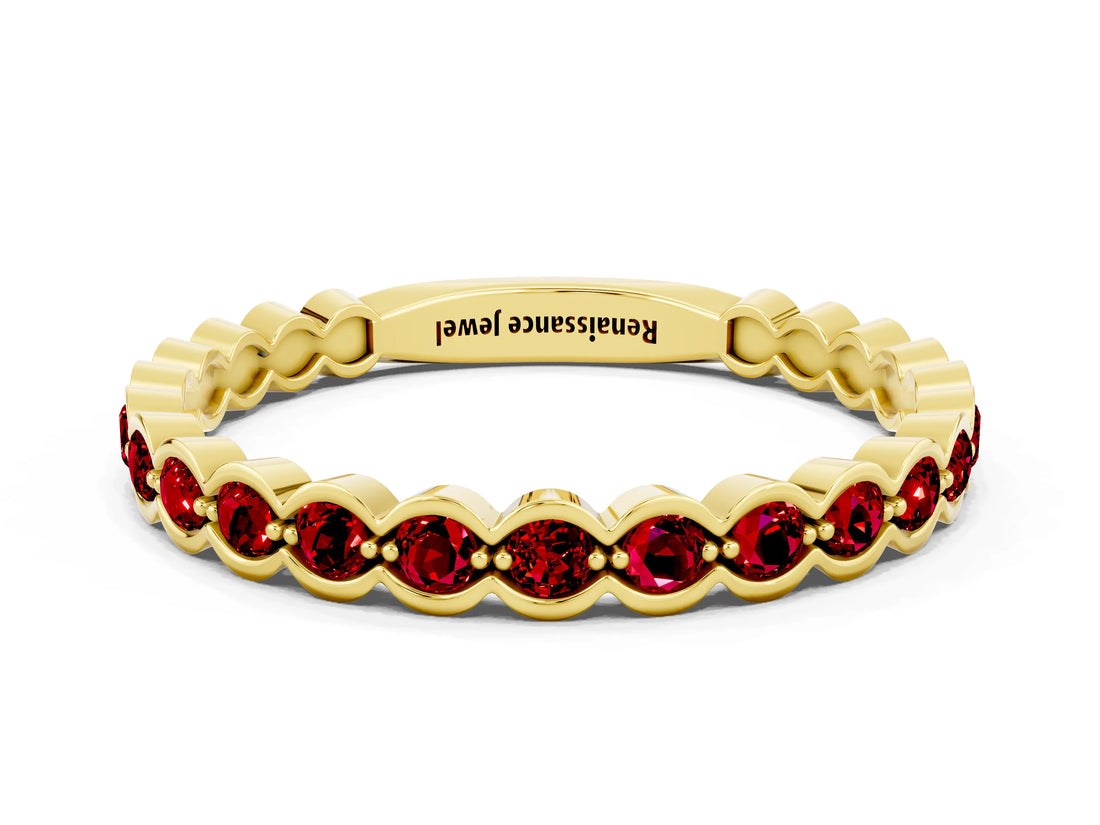 Yellow gold Round Ruby Bezel Set Eternity Band_7