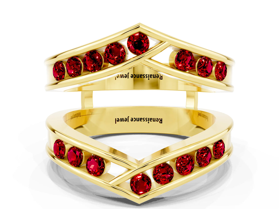 Yellow gold Round Ruby Channel-Set Chevron Band_6