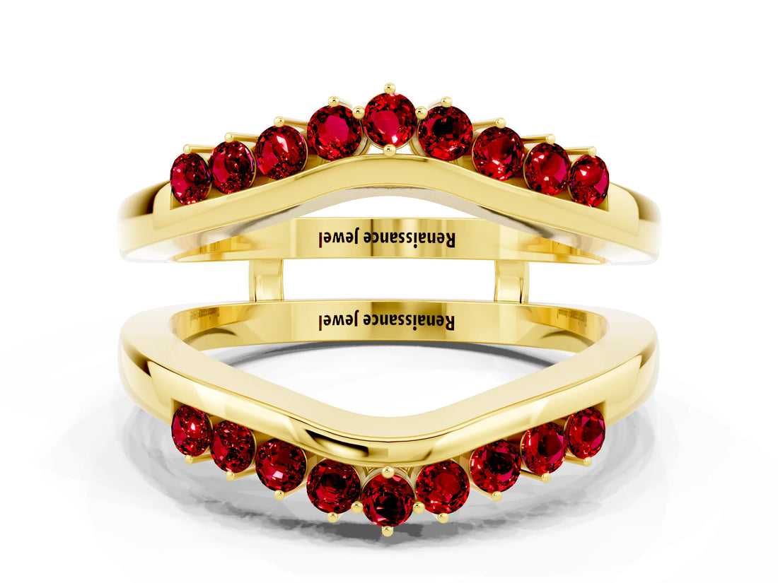 Yellow gold Round Ruby Chevron Contour Band with Prong Setting_6