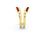 Yellow gold Round Ruby Chevron Contour Band with Prong Setting_8