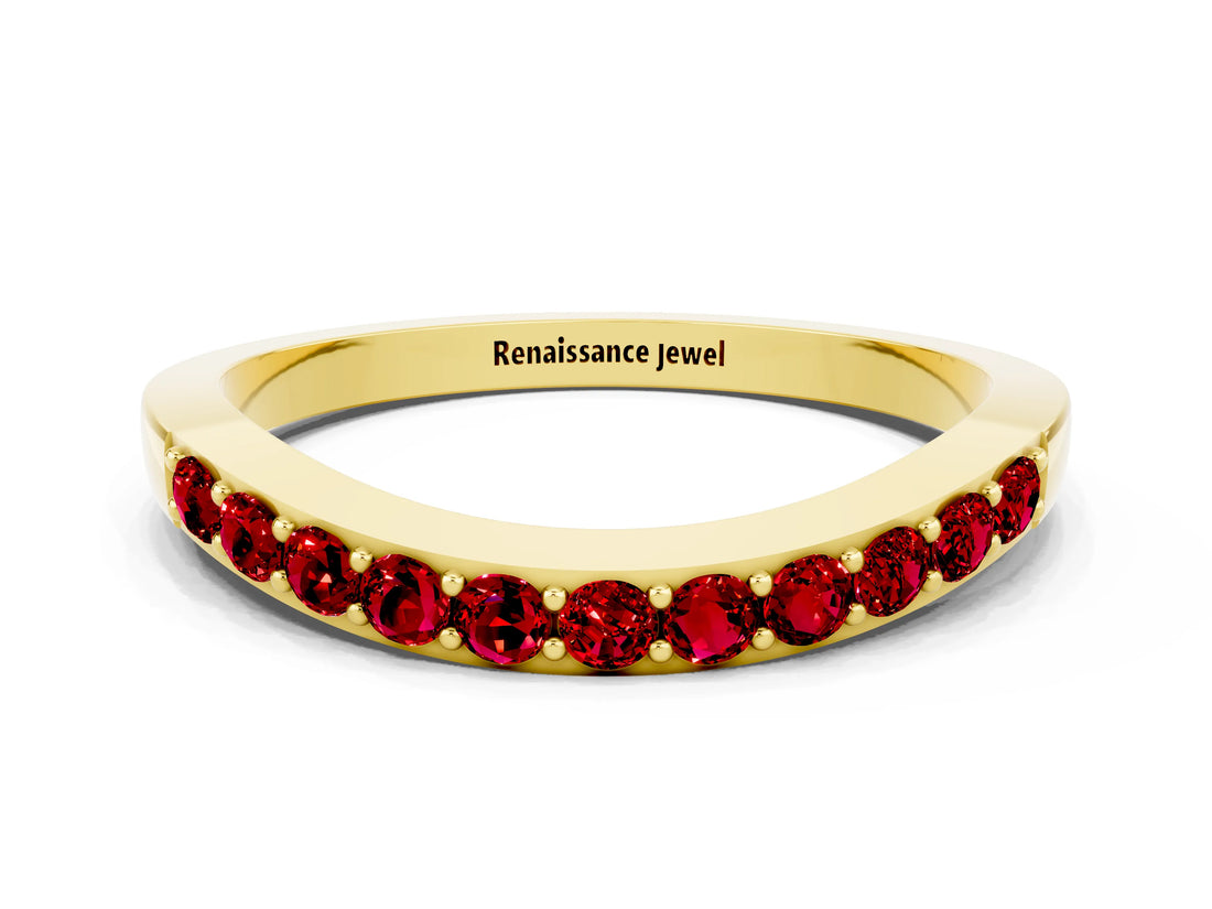Yellow gold Round Ruby Curved Wedding Band with Channel Setting_6