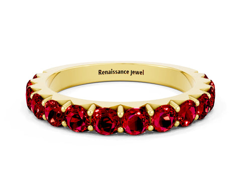 Yellow gold Round Ruby Half Eternity Band with Classic Prong Setting_6