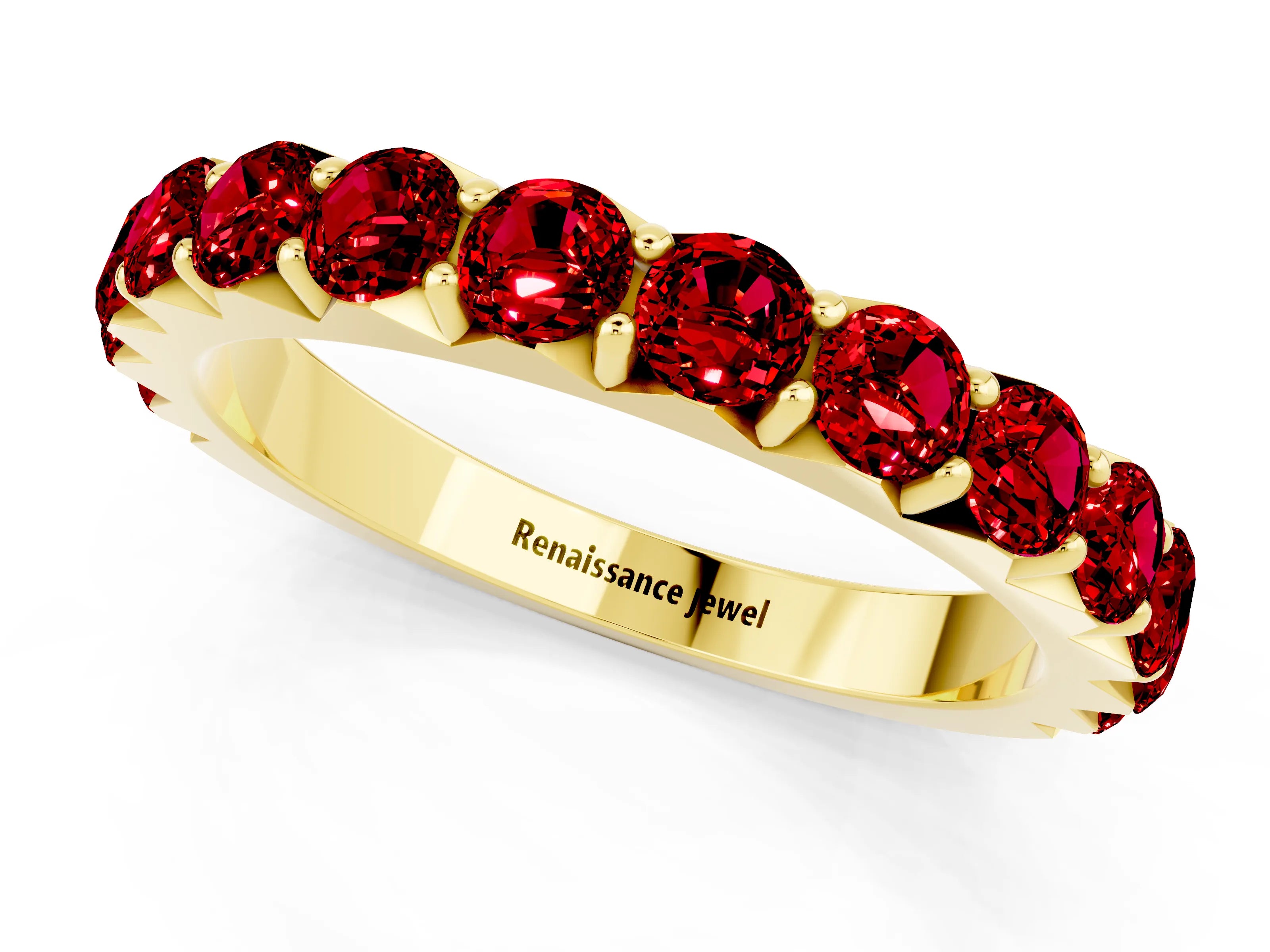 Yellow gold Round Ruby Half Eternity Band with Classic Prong Setting_7