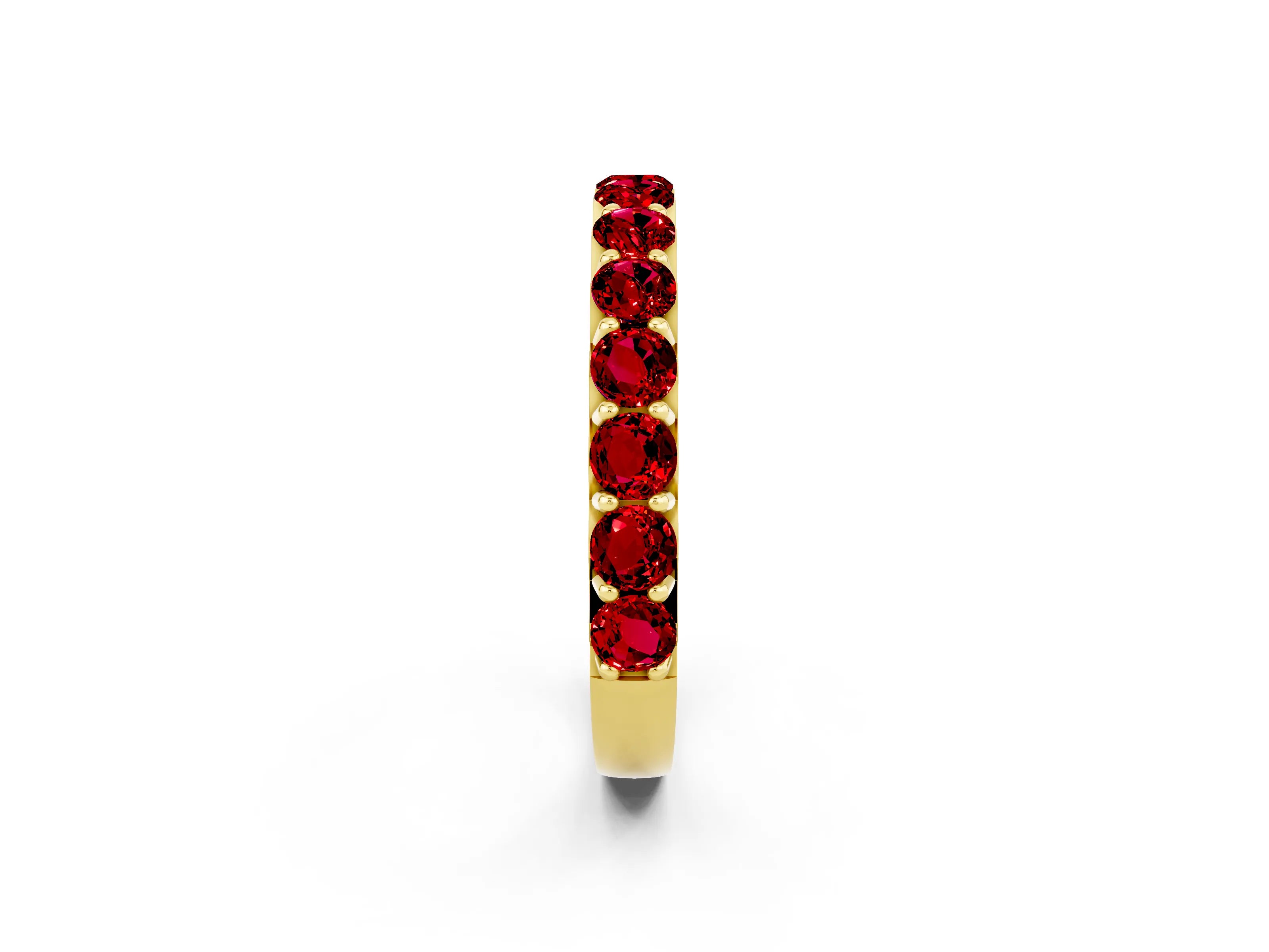 Yellow gold Round Ruby Half Eternity Band with Classic Prong Setting_8