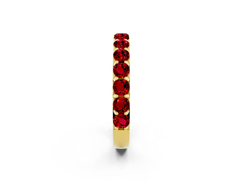 Yellow gold Round Ruby Half Eternity Band with Classic Prong Setting_8