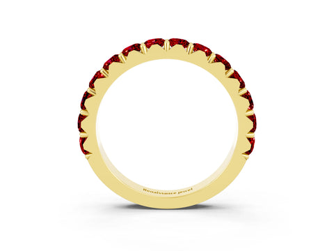Yellow gold Round Ruby Half Eternity Band with Classic Prong Setting_9