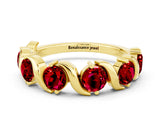 Yellow gold Round Ruby Half Eternity Band with Wave Prong Setting_6