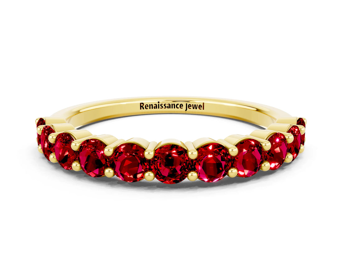 Yellow gold Round Ruby Half-Eternity Prong-Set Band_6