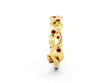 Yellow gold Round Ruby Leaf Eternity Band with Bezel Setting_80