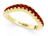 Yellow gold Round Ruby Pavé Curved Band with Shared Prong Setting_7