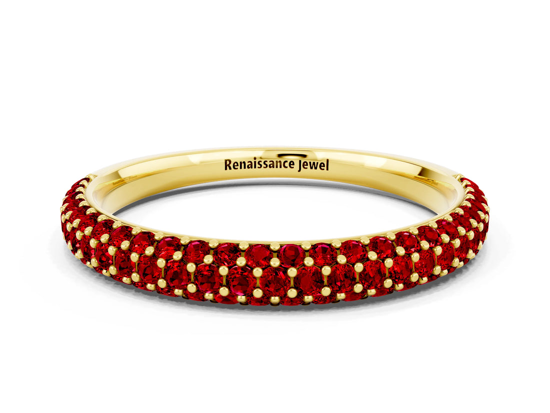 Yellow gold Round Ruby Pavé Eternity Band with Shared Prong Setting_6