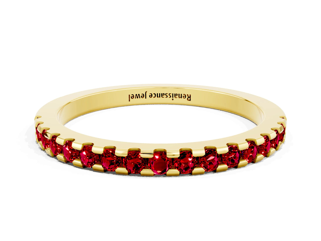 Yellow gold Round Ruby Pavé Set Eternity Band with Micro Prong Setting_6