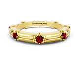 Yellow gold Round Ruby Prong Set Milgrain Eternity Band_6