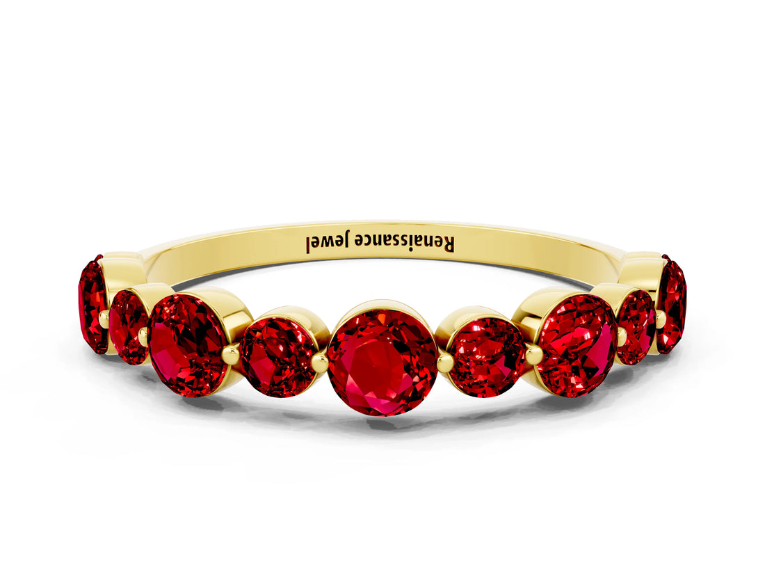 Yellow gold Round Ruby Scalloped Prong Set Eternity Band_18