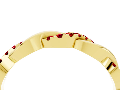 Yellow gold Round Ruby Twist Eternity Band with Pavé Setting_10