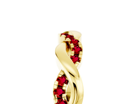 Yellow gold Round Ruby Twist Eternity Band with Pavé Setting_11