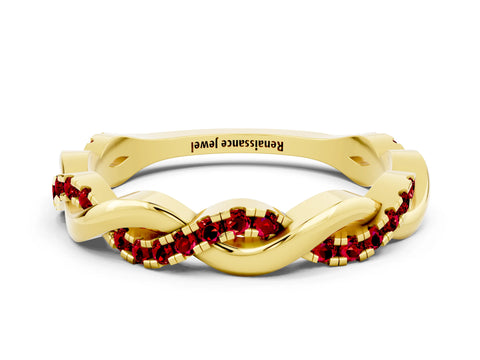 Yellow gold Round Ruby Twist Eternity Band with Pavé Setting_6