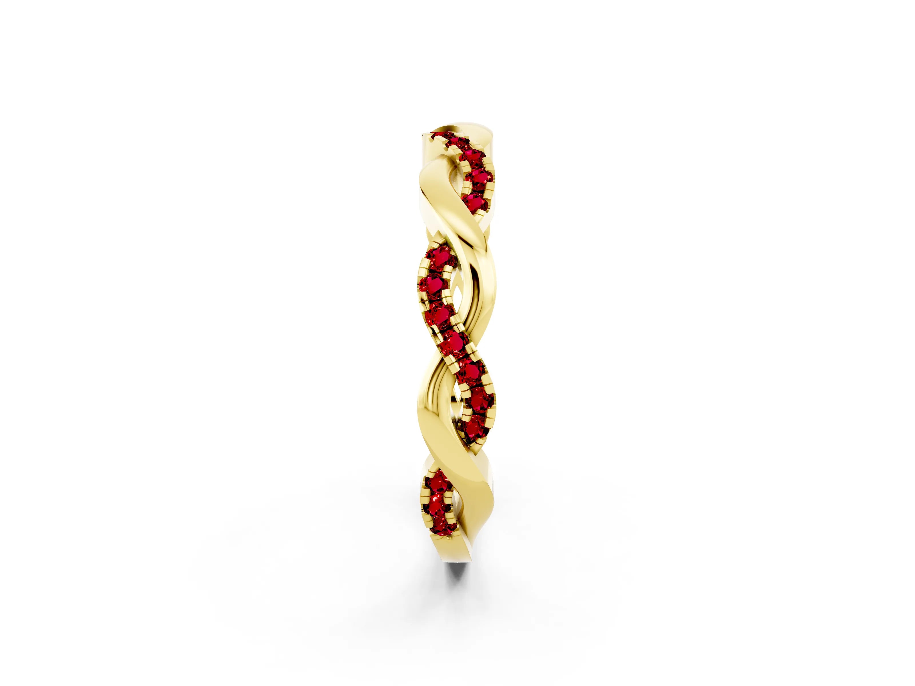 Yellow gold Round Ruby Twist Eternity Band with Pavé Setting_8