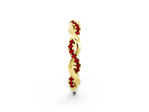 Yellow gold Round Ruby Twist Eternity Band with Pavé Setting_8