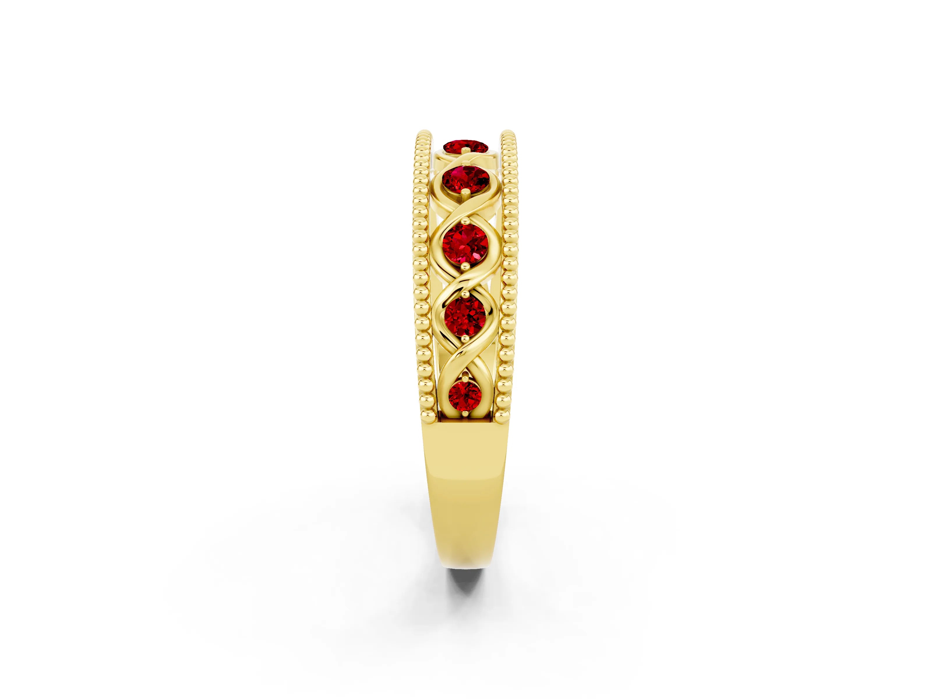 Yellow gold Round Ruby Twist Milgrain Band with Bezel Setting_14