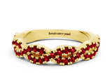 Yellow gold Round Ruby Twisted Eternity Band with Pavé and Shared Prong Setting_22
