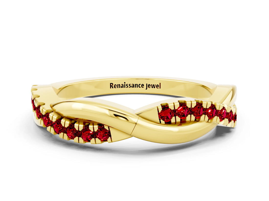 Yellow gold Round Ruby Twisted Infinity Band with Prong Setting_6