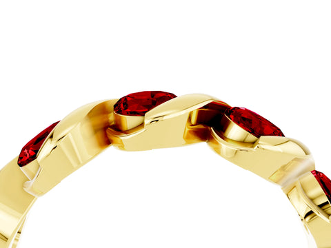 Yellow gold Round Ruby Wave Band with Channel Setting and Shared Prongs_10
