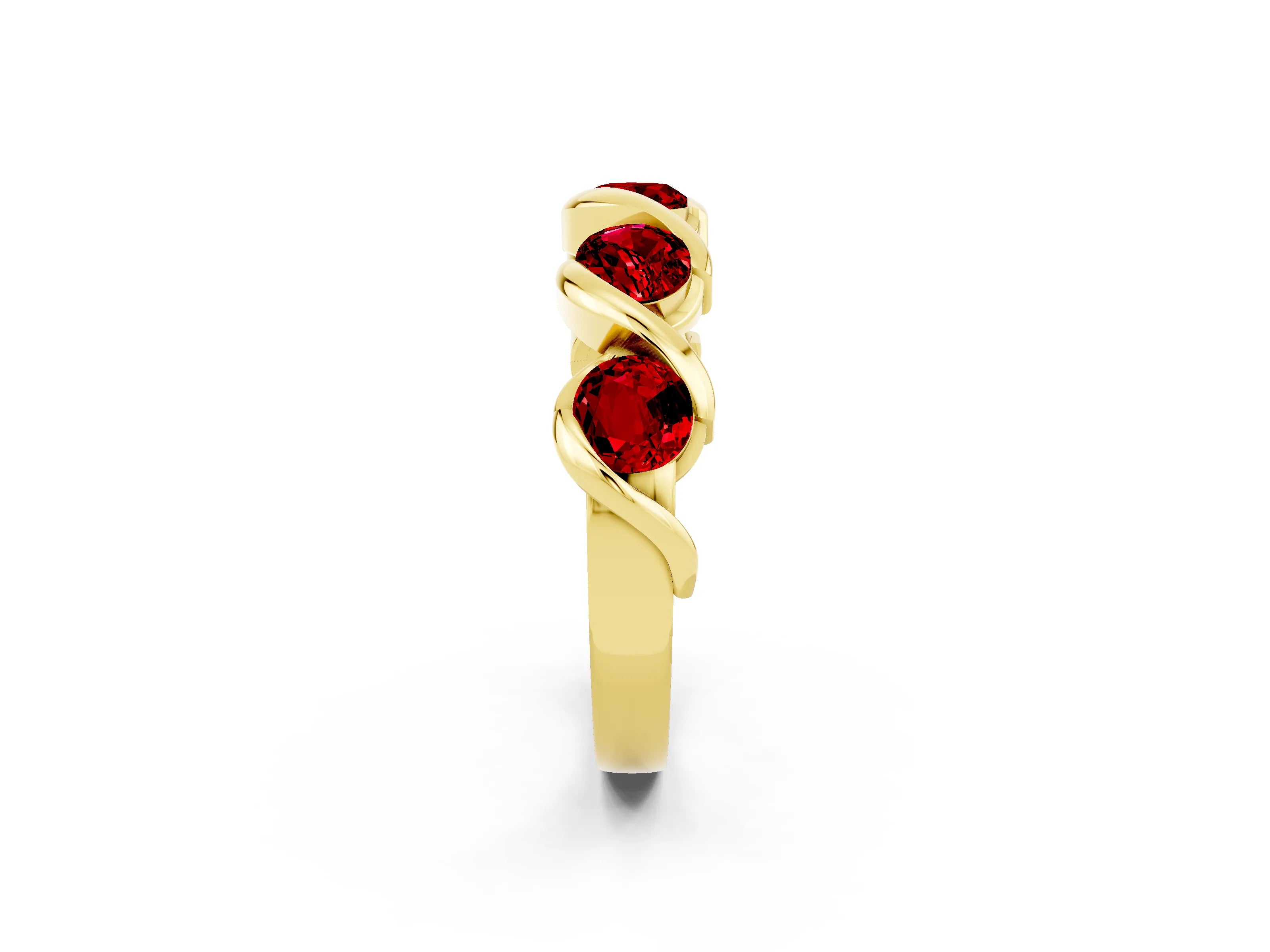 Yellow gold Round Ruby Wave Band with Channel Setting and Shared Prongs_8