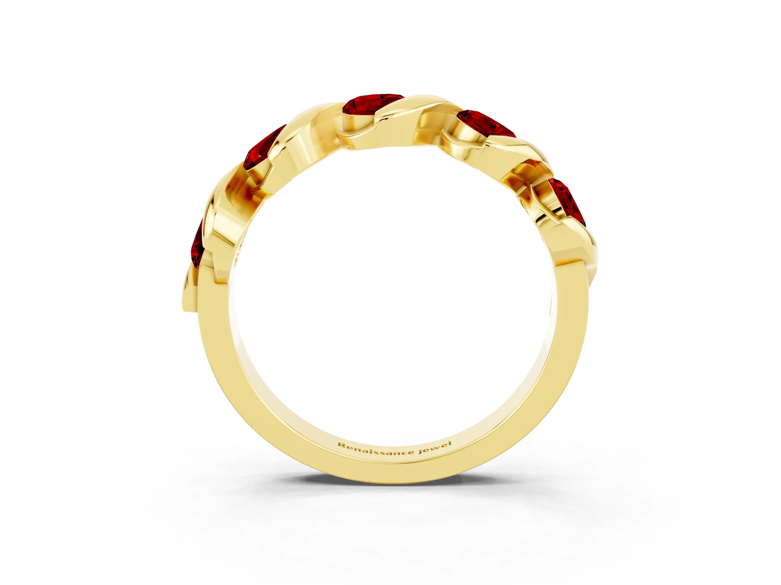 Yellow gold Round Ruby Wave Band with Channel Setting and Shared Prongs_9