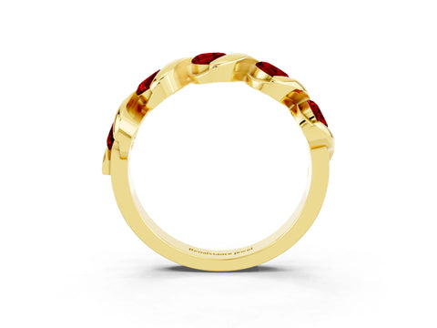 Yellow gold Round Ruby Wave Band with Channel Setting and Shared Prongs_9