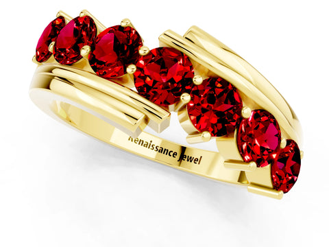 Yellow gold Round Ruby Wave Band with Channel and Shared Prong Setting_19