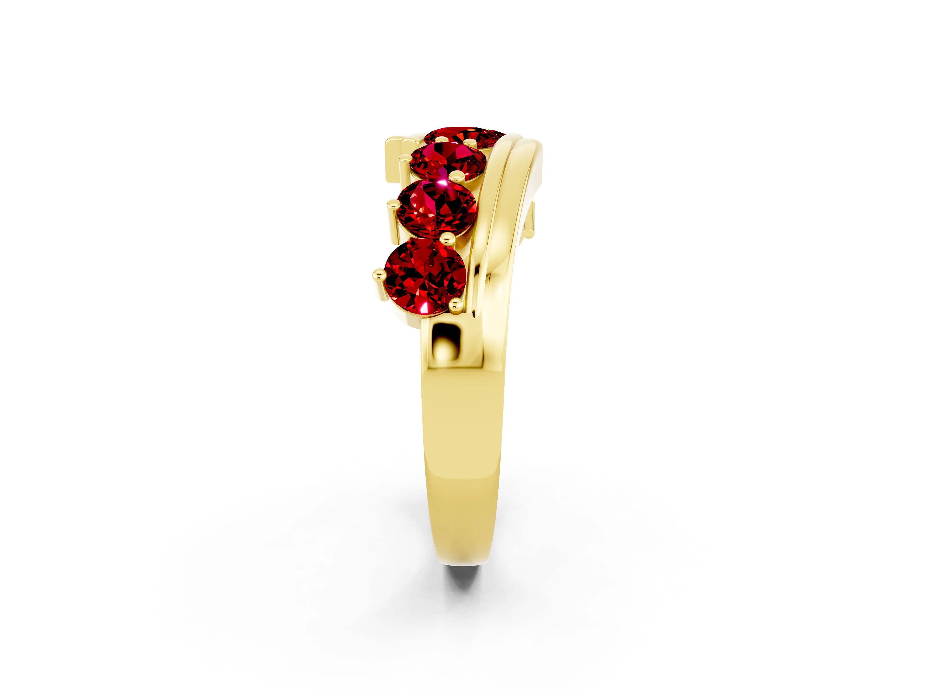 Yellow gold Round Ruby Wave Band with Channel and Shared Prong Setting_20