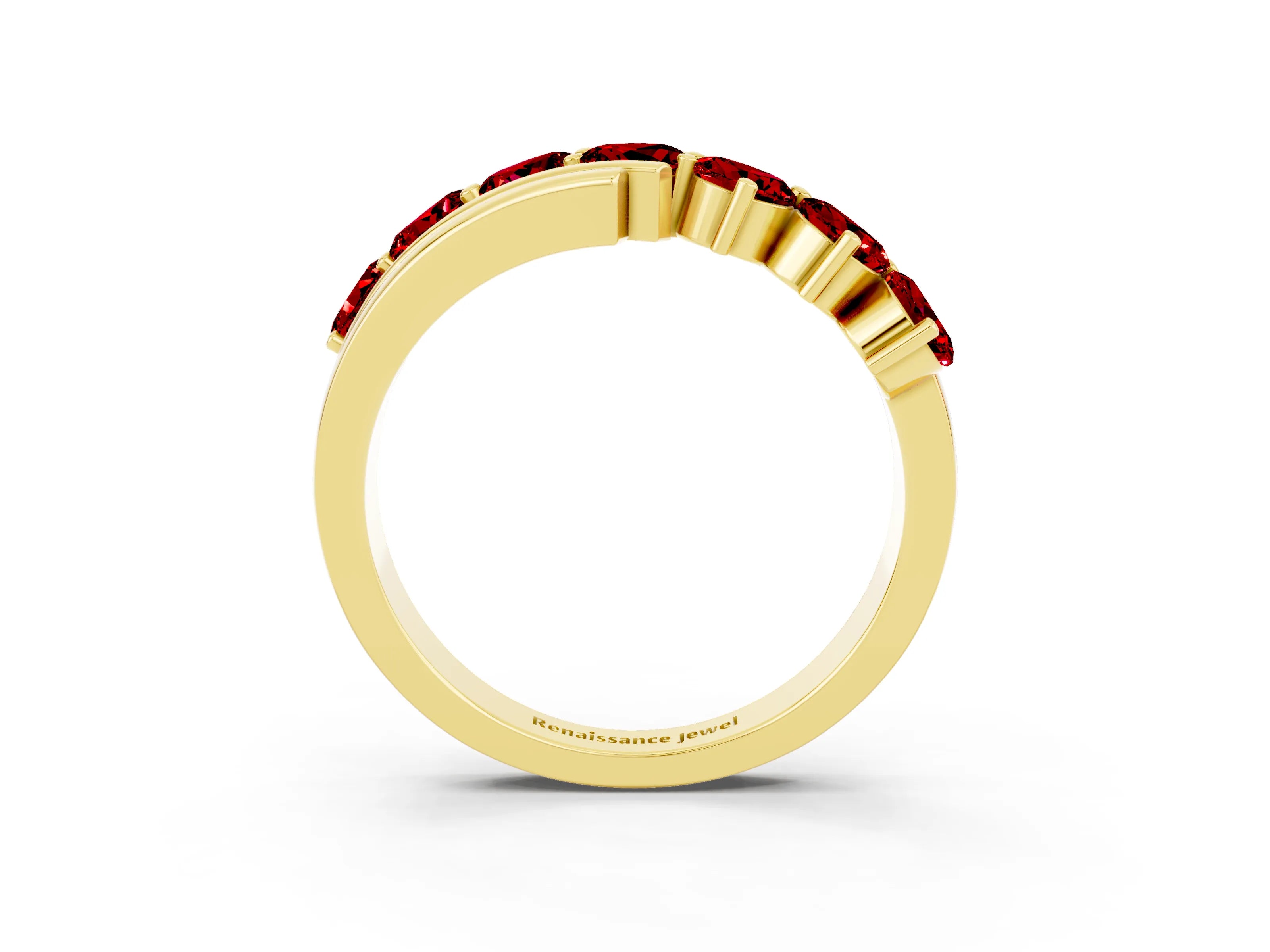Yellow gold Round Ruby Wave Band with Channel and Shared Prong Setting_21
