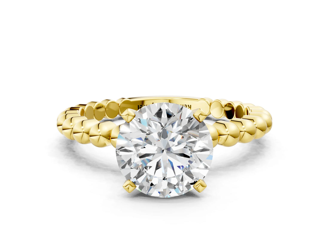 Yellow gold Round Solitaire Beaded Band Prong Setting Ring