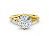 Yellow gold Round Solitaire Beaded Band Six-Prong Setting_8