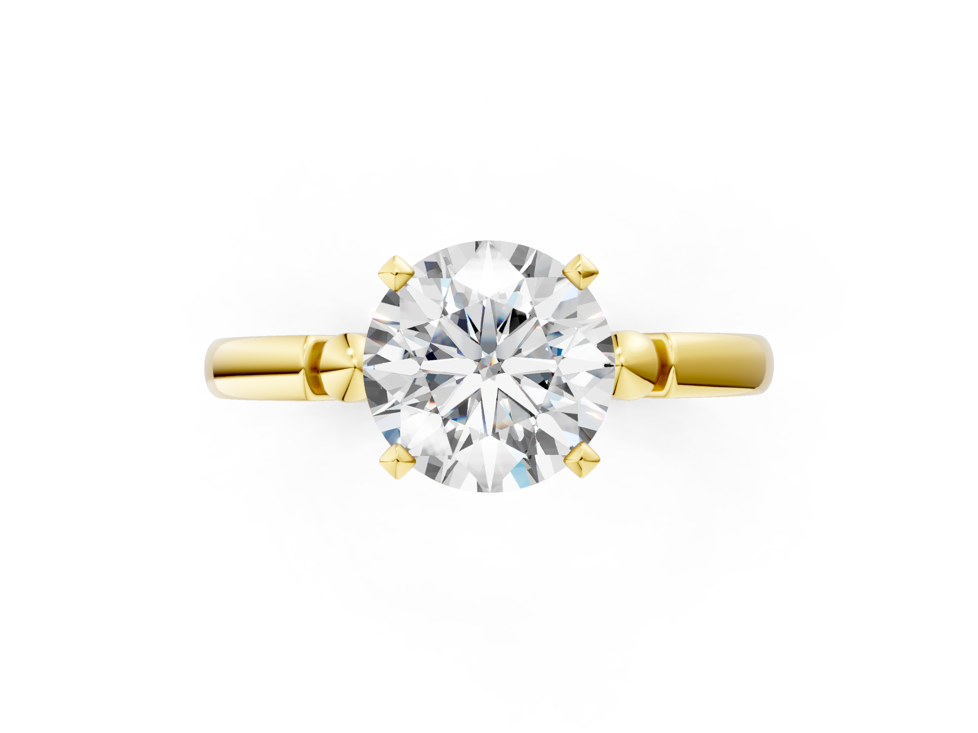 Yellow gold Round Solitaire Beaded Band with Four-Prong Setting_36