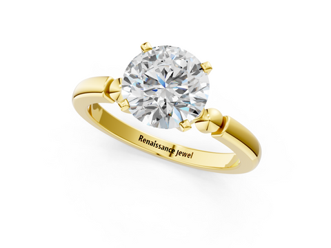 Yellow gold Round Solitaire Beaded Band with Four-Prong Setting_37