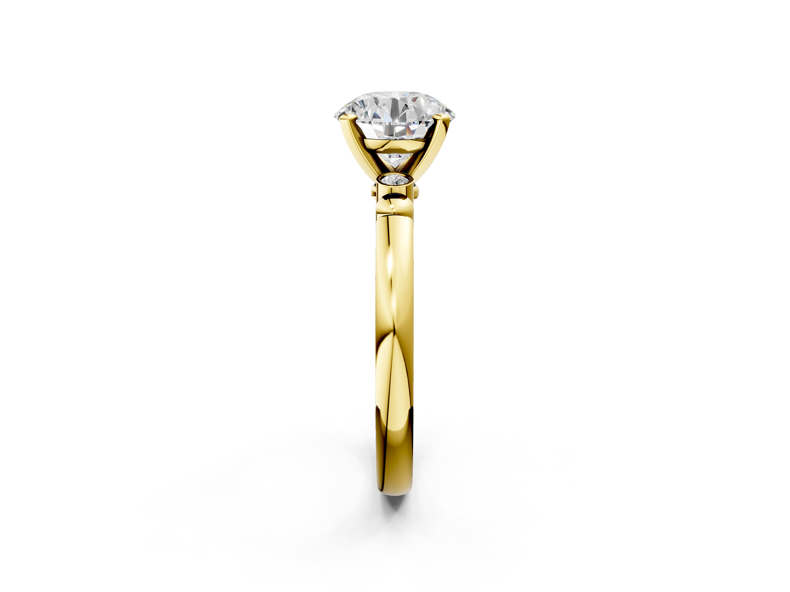 Yellow gold Round Solitaire Beaded Band with Four-Prong Setting_38