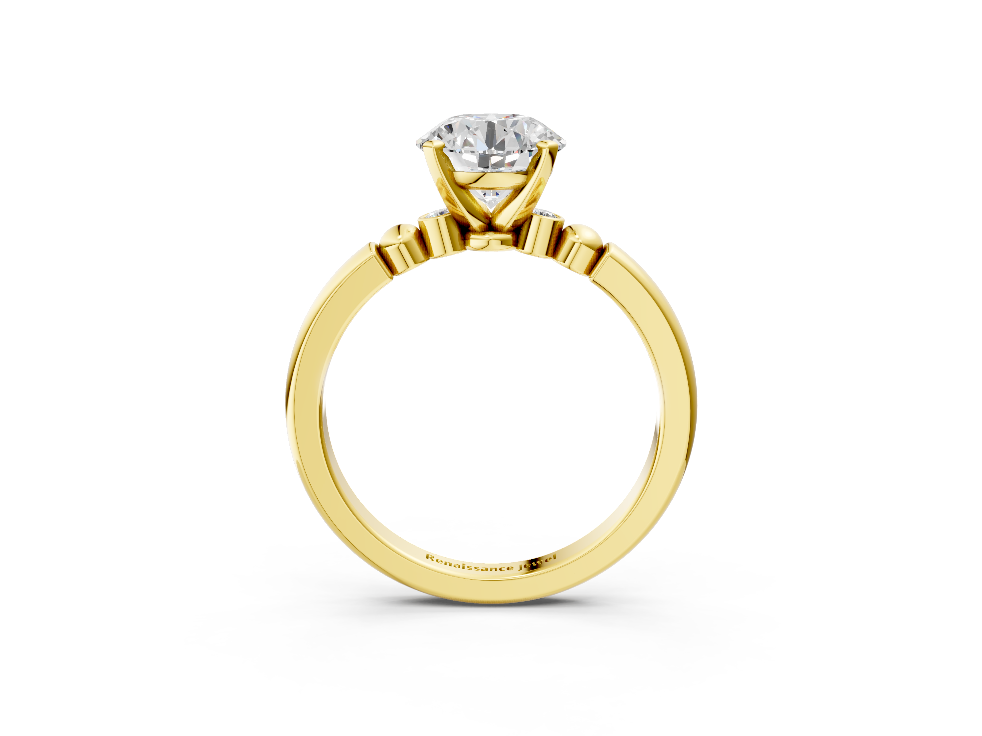 Yellow gold Round Solitaire Beaded Band with Four-Prong Setting_39