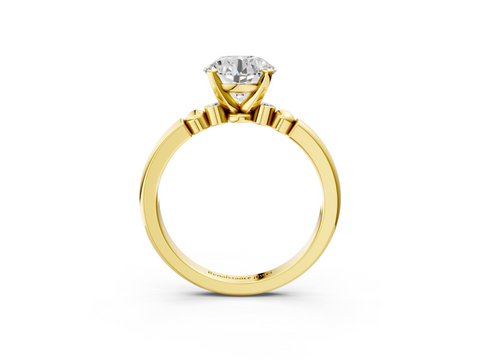 Yellow gold Round Solitaire Beaded Band with Four-Prong Setting_39